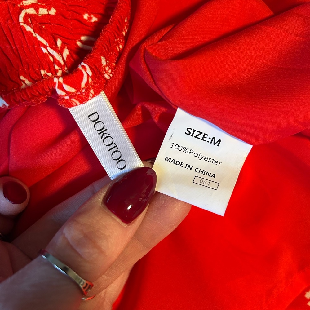 NWOT Red Print Boho Tiered Summer Maxi Dress with Adjustable Spaghetti Straps - Picture 11 of 14